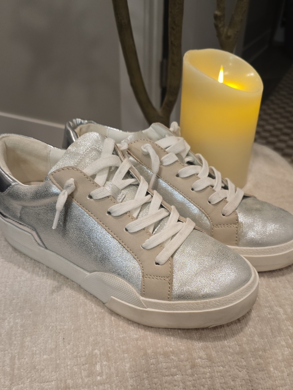 Dolce VITA silver Metallic & Beige Women's Lace-Up Sneakers